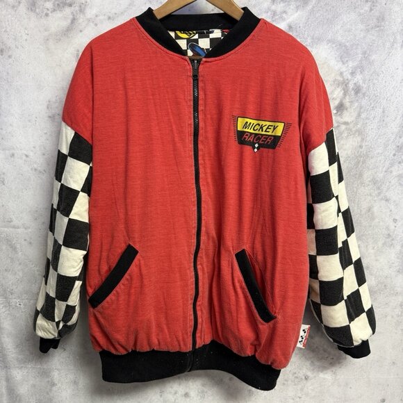Vintage Mickey Mouse Racer Jacket Mens Large AOP Disney Bomber - Picture 3 of 16